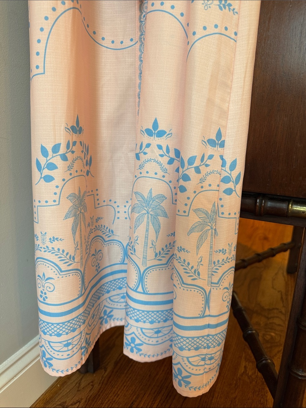 SundayUp Peach Maxi Shirt Dress with Blue Floral Motif full button down - Picture 4 of 6